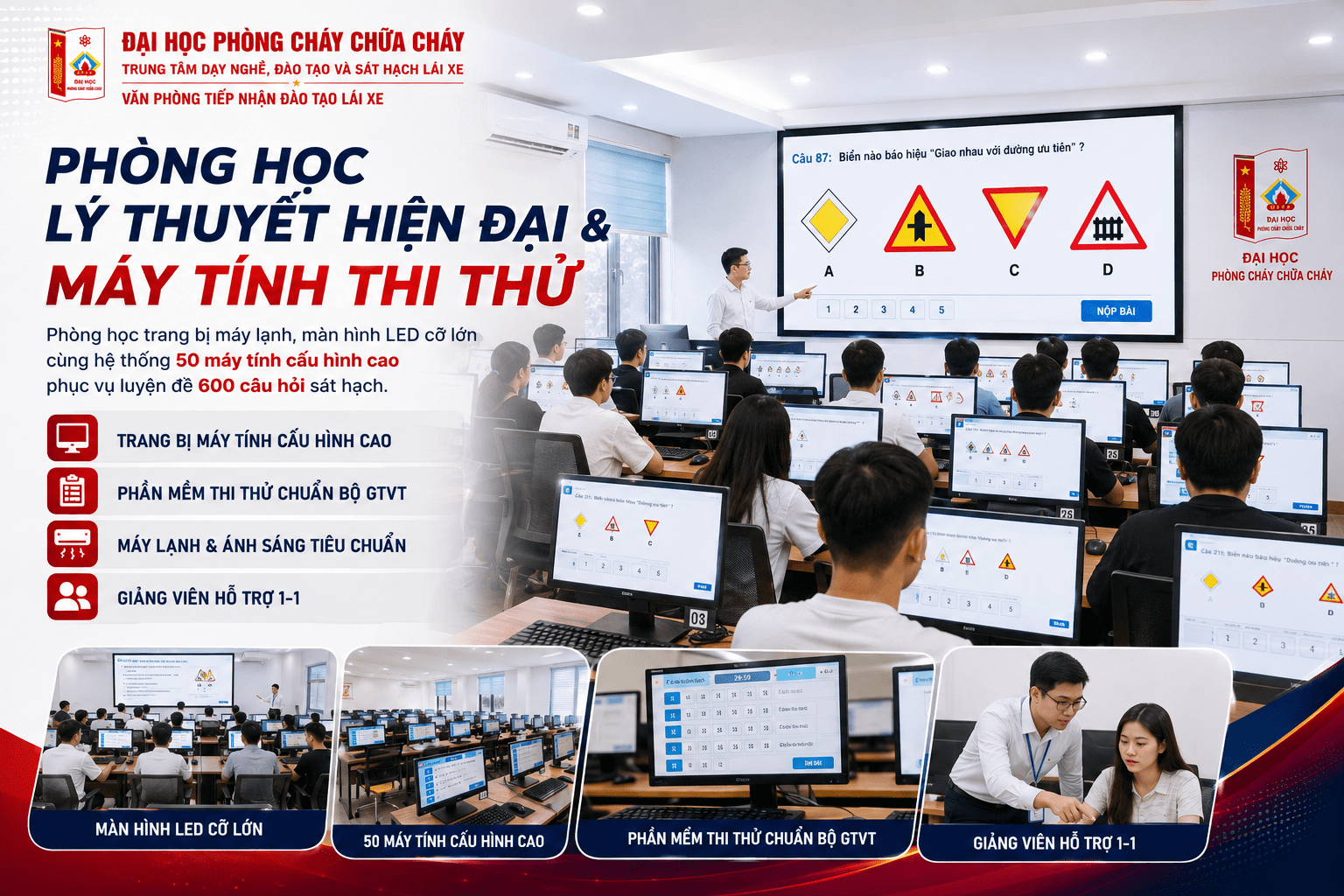 Phòng Học Lý Thuyết Hiện Đại & Máy Tính Thi Thử