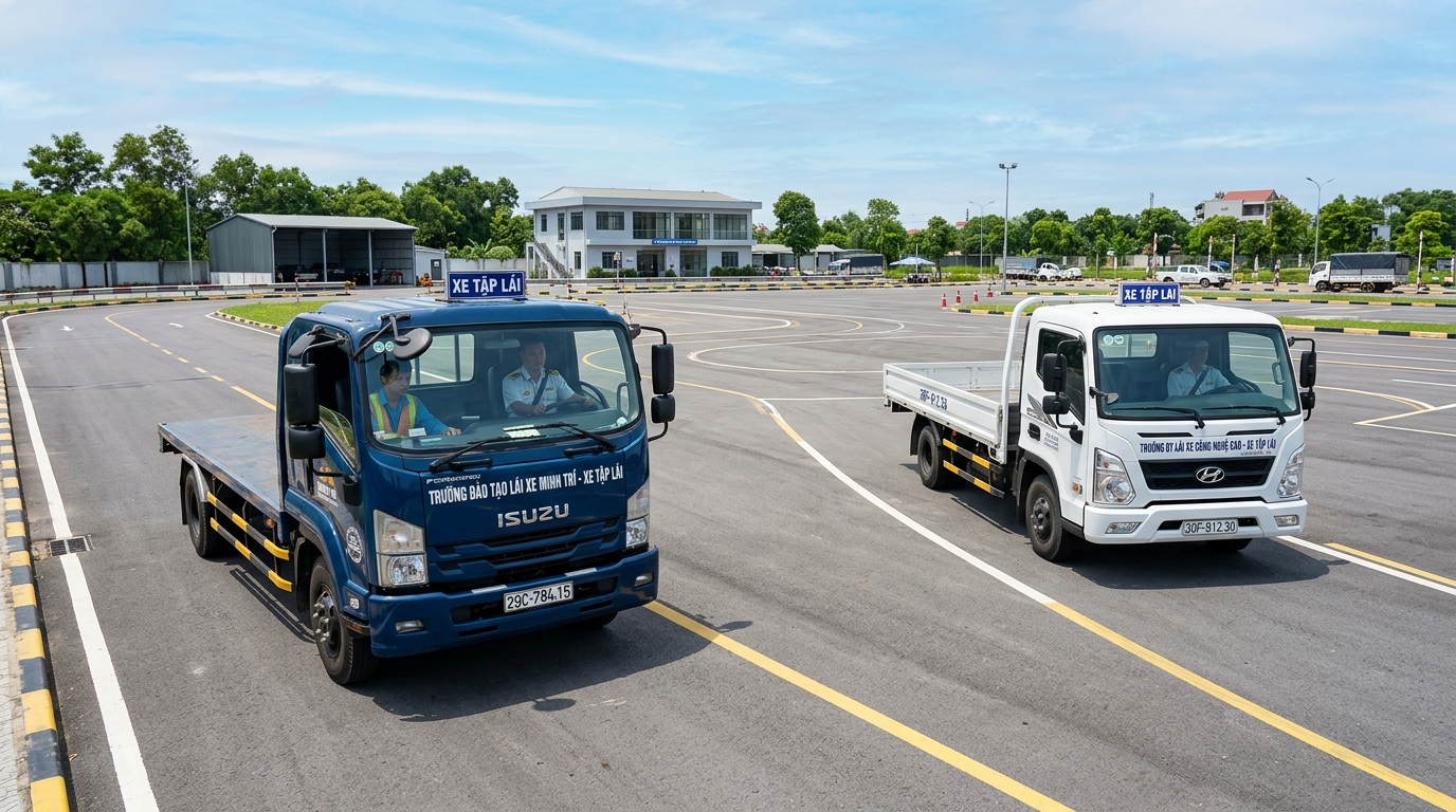 Ảnh thực tế sân tập và xe tải đào tạo C1